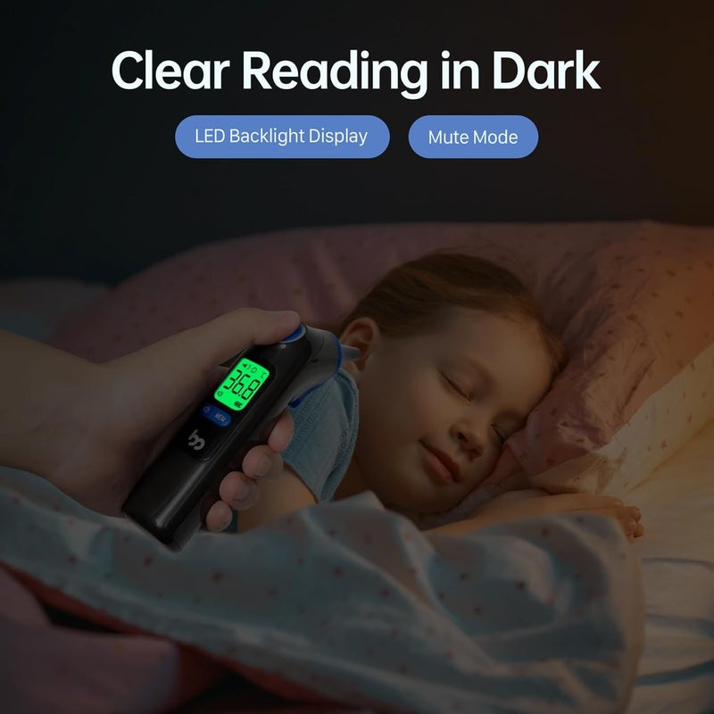 Femometer Ear Thermometer, Highly Accurate Ear Thermometer for Kids, Adults and Babies, 30 Memory Recall, 1s Result and 3-Color Fever Alert, with 24 Disposable Probe Covers, Blue - Image 3